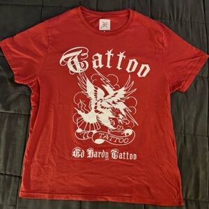 Ed Hardy Red Tattoo Graphic Tee size Large